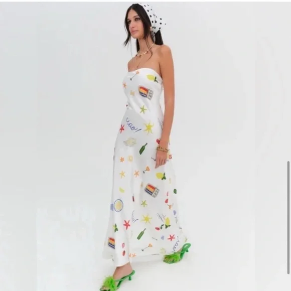 For Love And Lemons White Strapless Dress with Colorful Print - Picture 3 of 4